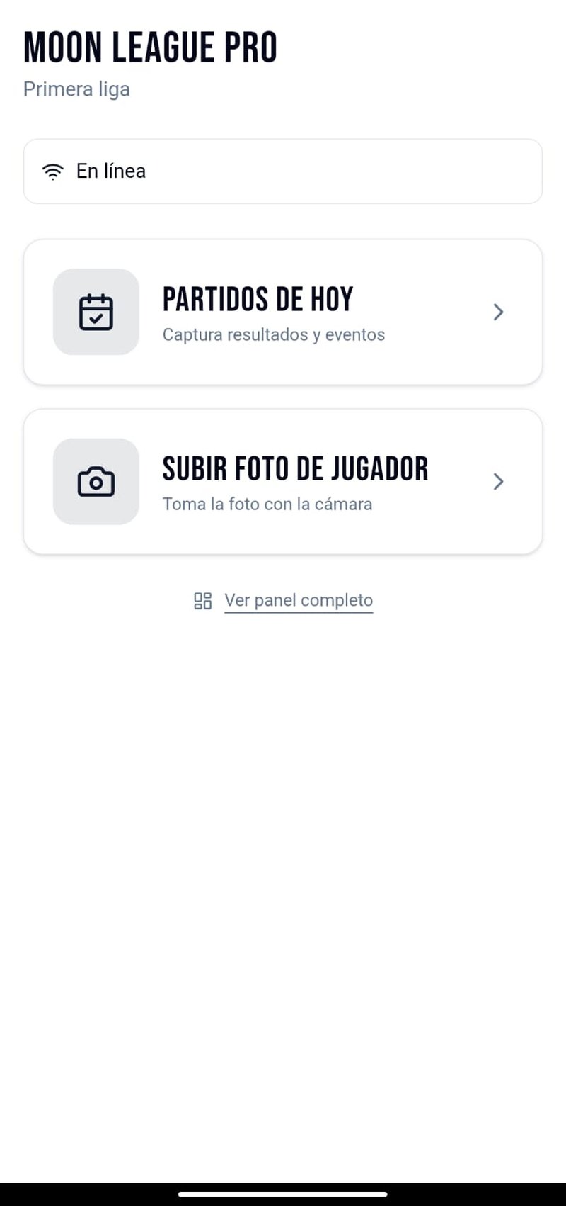 Inicio de la app con acceso a partidos de hoy